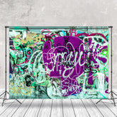 Lofaris Green Purple Messy Graffiti Wall Backdrop For Photo